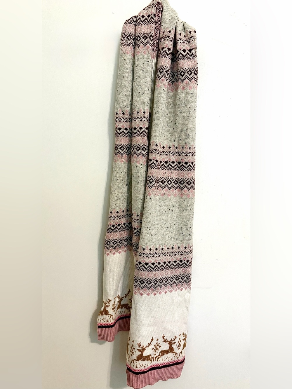 Talbots Cream, Pink & Brown Fair Isle Knit Wrap Scarf